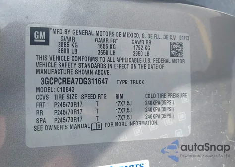 2013 Chevrolet Silverado 1500 Ls from USA, damaged, VIN 3GCPCREA7DG311647